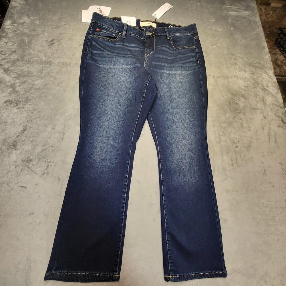 Slink Jeans Womens 14 Blue Straight Mid Rise Embroidered Logo 32 Inseam